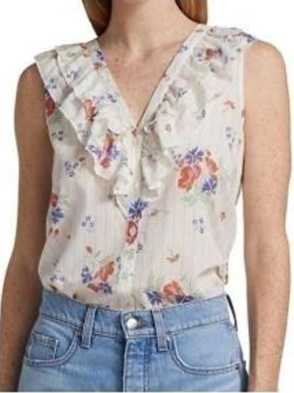 Veronica Beard Leina Linen Ruffle Sleeveless Blouse